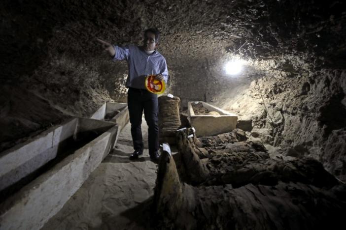 Egyptian Minister of Antiquities Khaled Al-Anani inside a newly discovered burial site in Minya, Egypt May 13, 2017. REUTERS/Mohamed Abd El Ghany