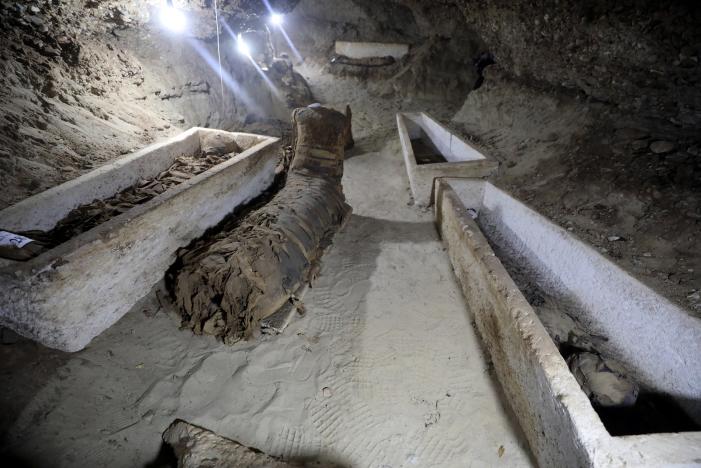 A number of mummies inside the newly discovered burial site in Minya, Egypt May 13, 2017. REUTERS/Mohamed Abd El Ghany