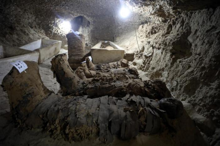 A number of mummies inside the newly discovered burial site in Minya, Egypt May 13, 2017. REUTERS/Mohamed Abd El Ghany