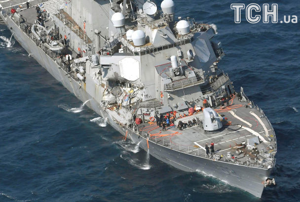 The Arleigh Burke-class guided-missile destroyer USS Fitzgerald. damaged by colliding with a Philippine-flagged merchant vessel. is seen off Shimoda, Japan in this photo taken by Kyodo June 17, 2017. Mandatory credit Kyodo/via REUTERS ATTENTION EDITORS - THIS IMAGE WAS PROVIDED BY A THIRD PARTY. MANDATORY CREDIT. JAPAN OUT. NO COMMERCIAL OR EDITORIAL SALES IN JAPAN. THIS PICTURE WAS PROCESSED BY REUTERS TO ENHANCE QUALITY. AN UNPROCESSED VERSION HAS BEEN PROVIDED SEPARATELY. TPX IMAGES OF THE DAY