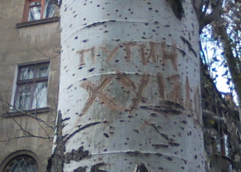 Политический вандализм в Николаеве. Деревья стали жертвами Путина