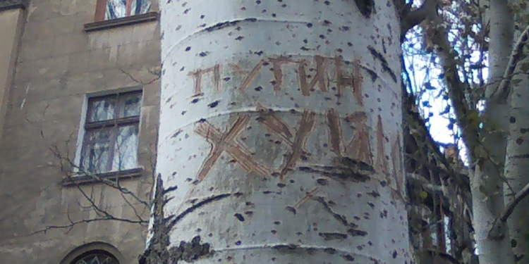 Политический вандализм в Николаеве. Деревья стали жертвами Путина