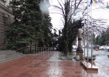 У Николаевского горисполкома упала 8-ми метровая ель