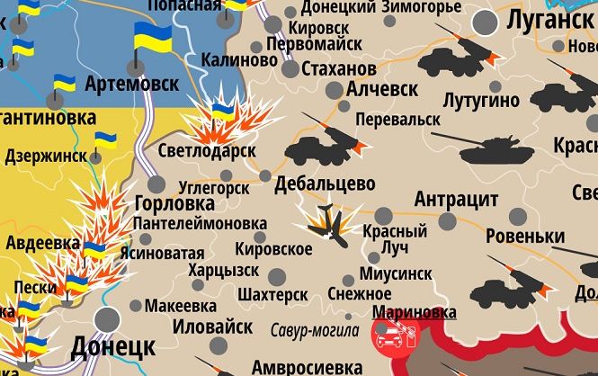 Перемирие?! Ожесточенные обстрелы по всей линию соприкосновения от Донецка до Луганска – карта АТО 1