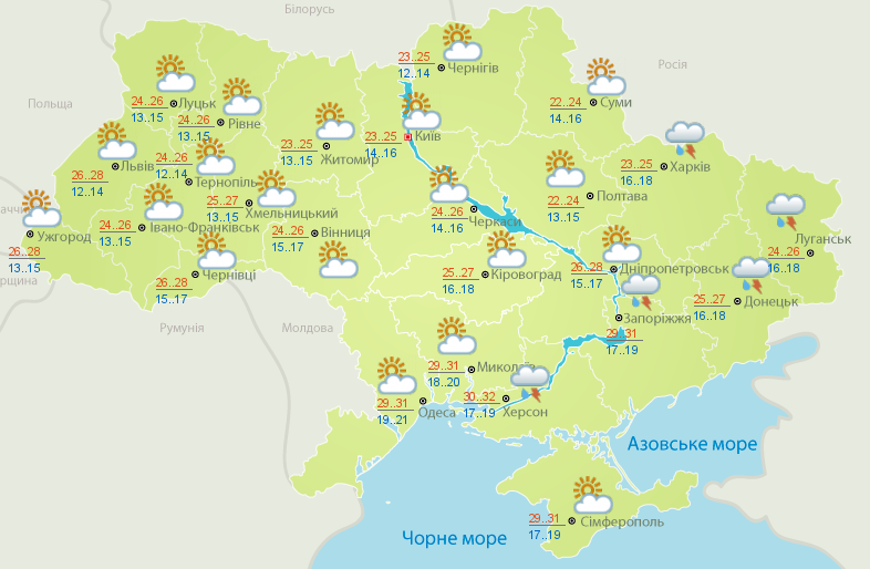 Погода на завтра: на востоке Украины дожди, на юге температура до +31 1