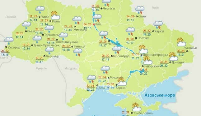 На большей части Украины завтра будут дожди, температура до +35