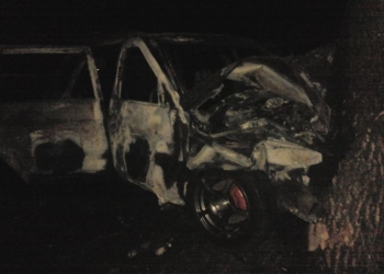 На трассе «Одесса-Николаев» ВАЗ-2111 врезался в дерево и загорелся, водитель госпитализирован в БСМП