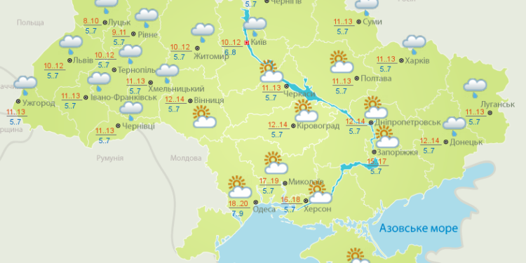 Погода на завтра: местами дожди, температура до +20