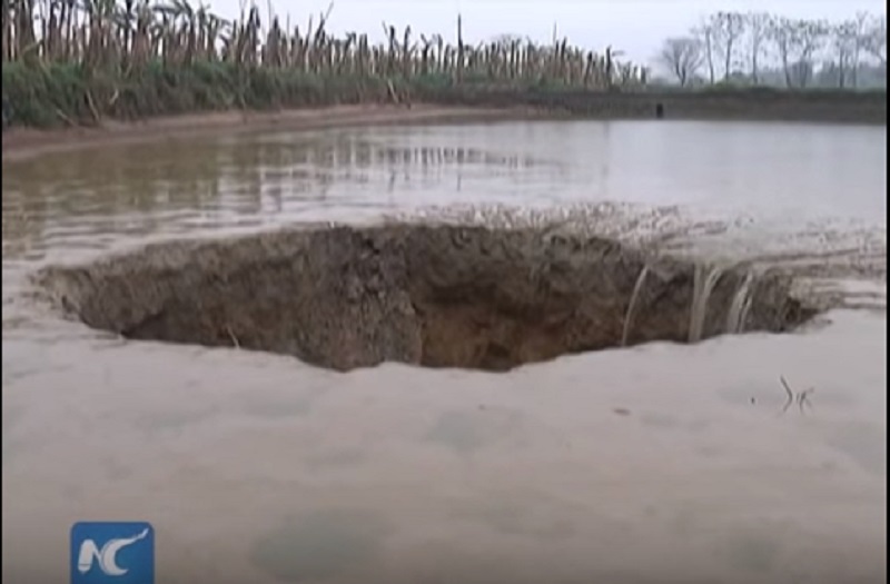 В Китае пруд провалился под землю с 25 тоннами рыбы 1