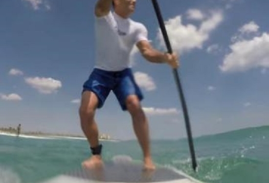 Акула внезапно выбпрыгнула из воды и сбила спортсмена с доски