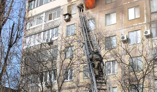 Пожар на пр.Мира в Николаеве. Горел 9-этажный дом