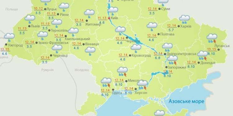 Погода на сегодня: в Украине дожди, местами с грозами, температура до +16