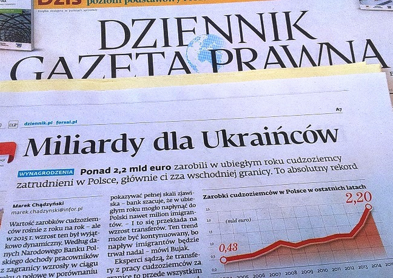 Большая часть из 2 млрд. евро, заработанных иностранцами в Польше в 2015 году, досталась украинцам 1