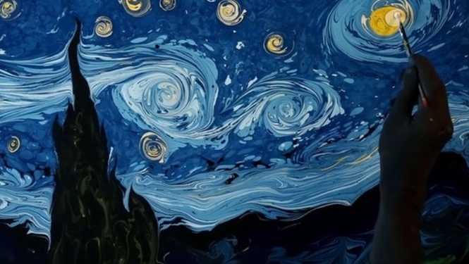 Диво дивное – живопись на воде. Художник перерисовал картину Ван Гога