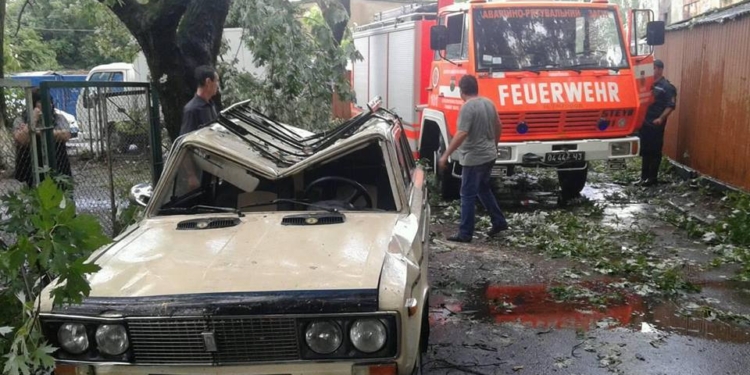 Ураган в Ужгороде. Вырывал с корнем деревья, давил машины, обрывал провода