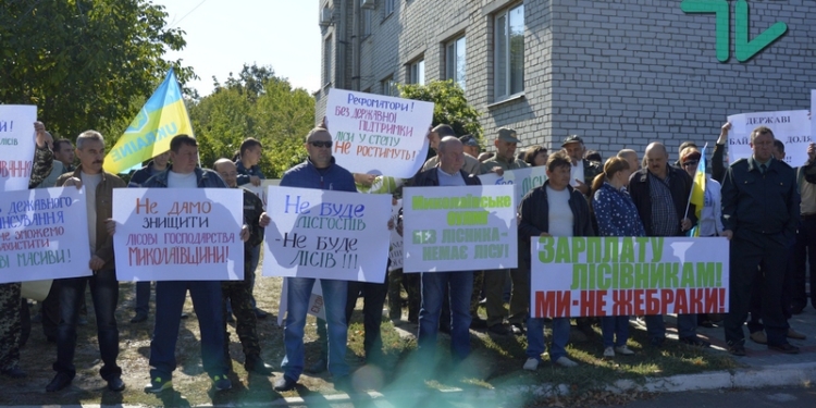 В Николаеве лесники вышли на пикет, требуя финансирования, и пригрозили Президенту Украины крайними мерами