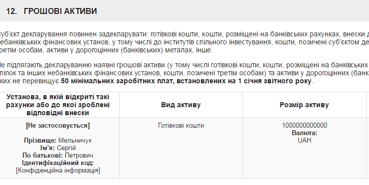 Экс-комбат “Айдара” Мельничук задекларировал триллион гривен наличкой