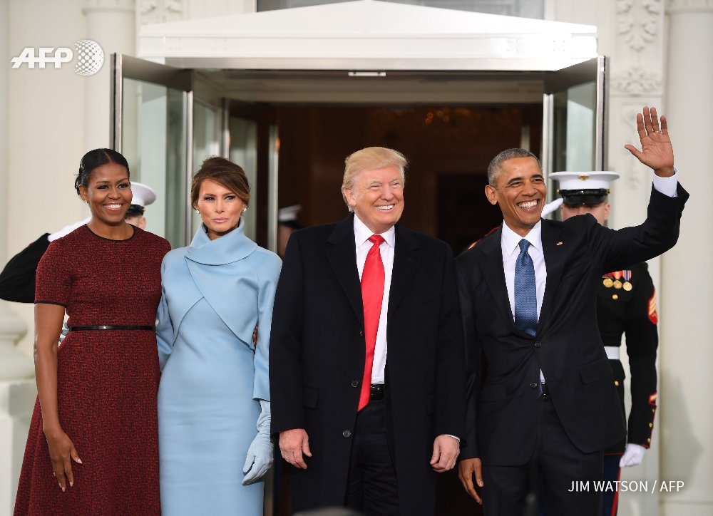 Встреча президентов. Обама и Трамп с женами встретились на пороге Белого дома 1