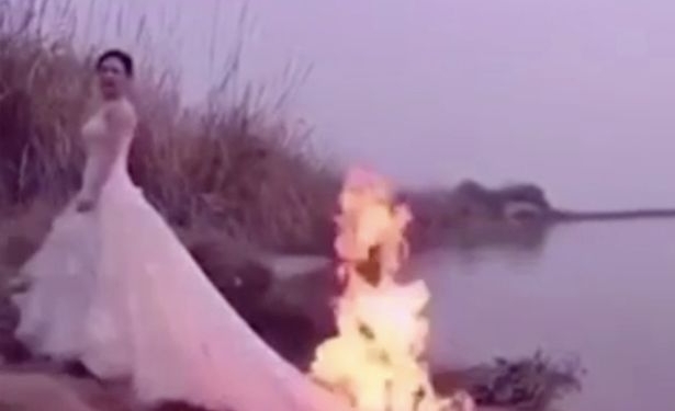 Ради эффектных фото: китайская невеста решила поджечь подвенечное платье