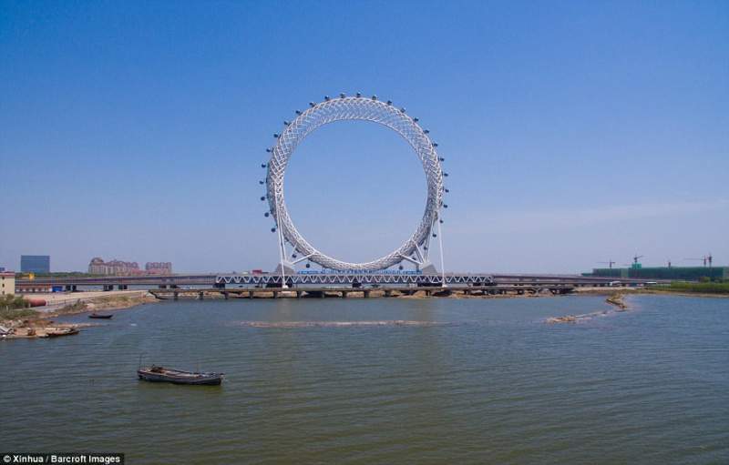 Футуристическое колесо обозрения прямо на мосту построили в Китае 1