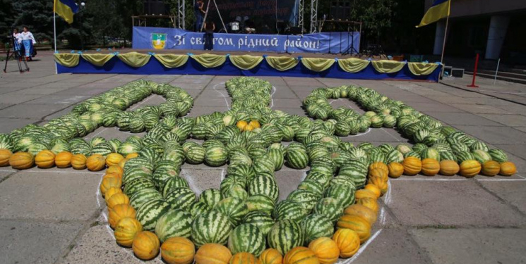 В Херсонской области выложили огромный тризуб из арбузов и дынь
