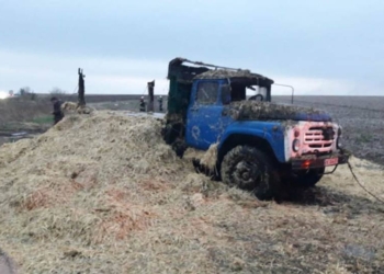 В Витовском районе загорелся грузовик с соломой