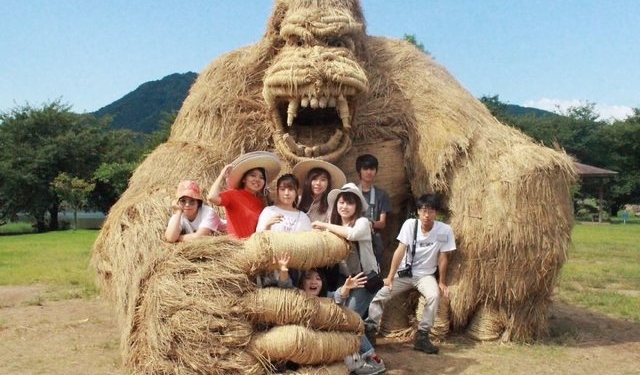 Обжинки по-японски. Огромные звери из рисовой соломы стали медом для туристов