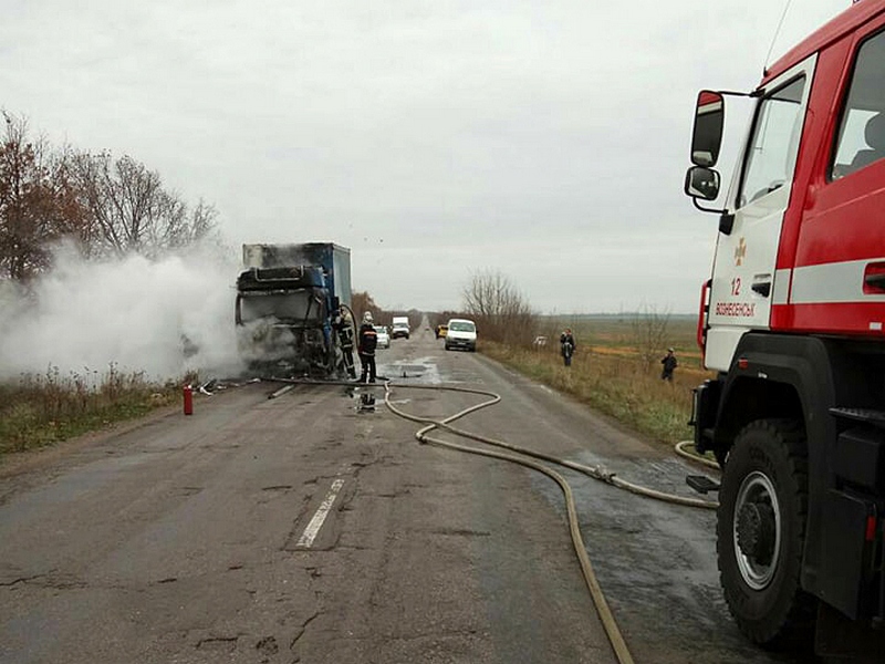 В Николаевской области на трассе вспыхнул грузовик MAN 3