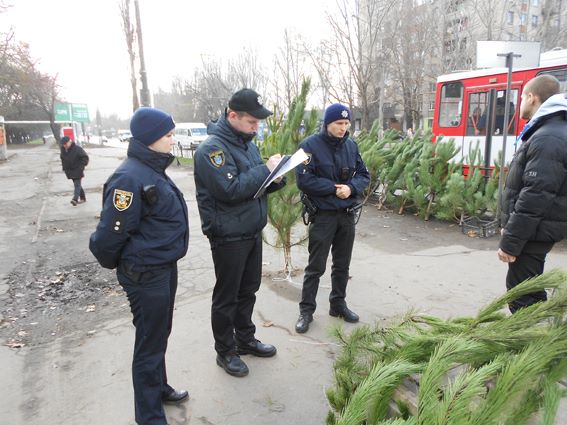 В Николаеве полицейские изъяли у торговцев 51 «незаконную» елку 16