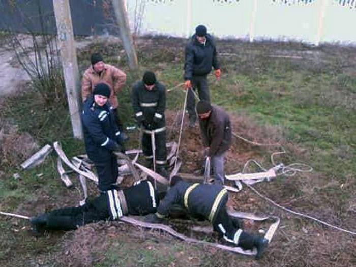 На Николаевщине упавшую колодец корову вытаскивали с помощью экскаватора 3