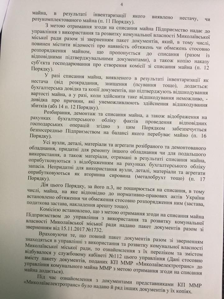 Списание имущества КП «Николаевэлектротранс» является нецелесообразным и неправомерным – выводы рабочей группы 8