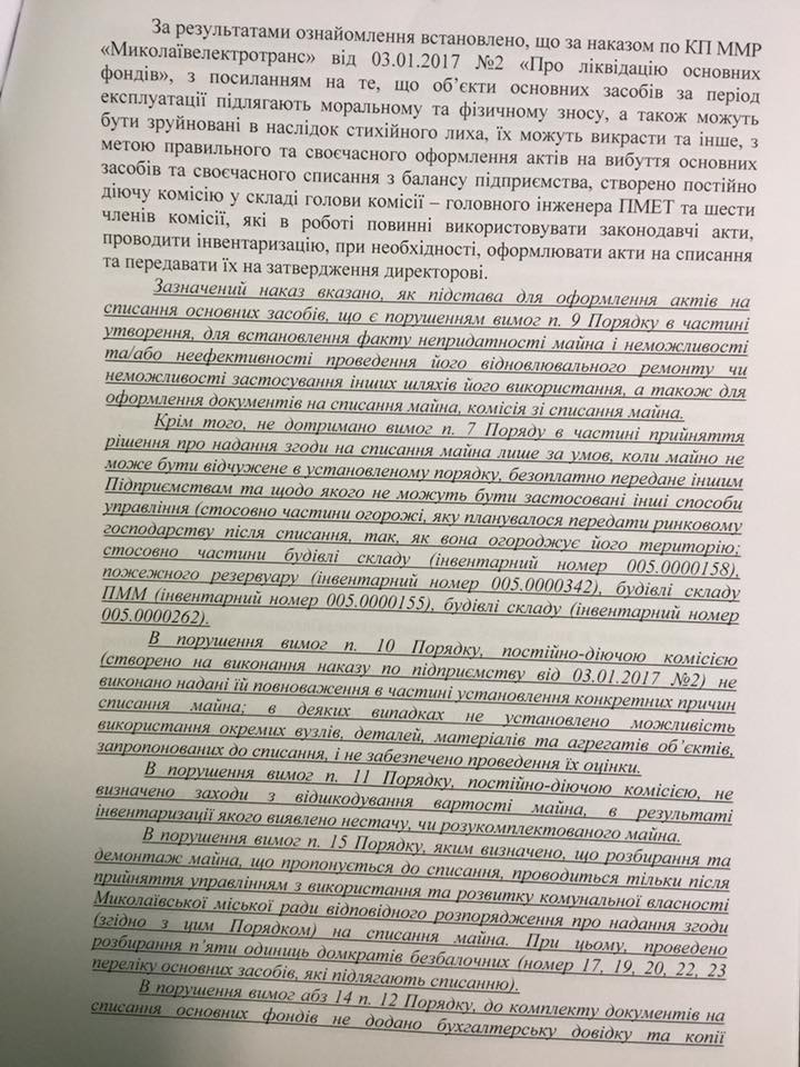 Списание имущества КП «Николаевэлектротранс» является нецелесообразным и неправомерным – выводы рабочей группы 10