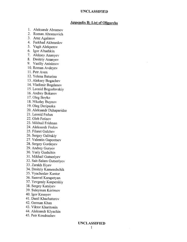 Минфин США опубликовал "кремлевский список" с именами олигархов и приближенных к Путину 9