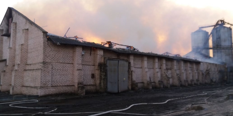 На Николаевщине спасатели ликвидируют крупный пожар склада маслозавода