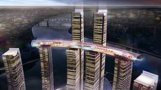 Что делают. В Китае строят уникальный комплекс с горизонтальным небоскребом