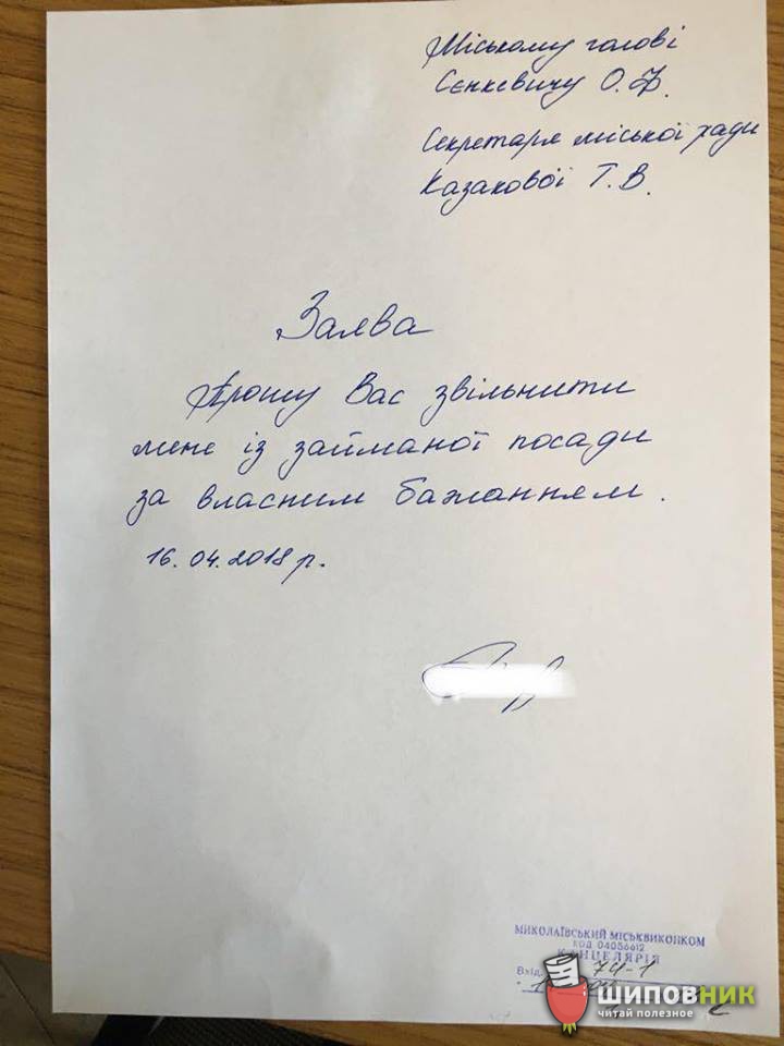 Секретарь Николаевского горсовета Казакова написала заявление об увольнении 1