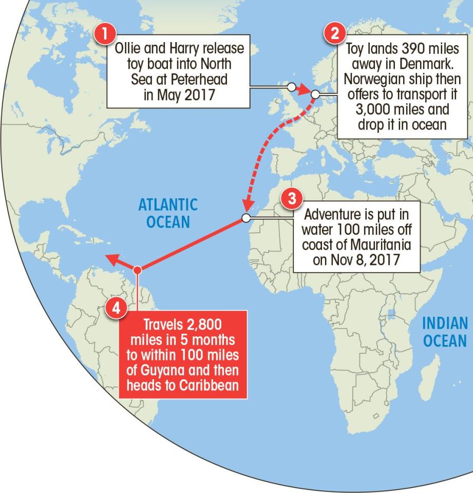 Игрушечный бриг, запущенный в океан двумя шотландскими мальчишками, уже проплыл 2800 миль по Атлантике 13