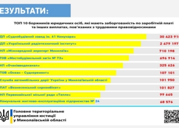 Николаевщина вошла в ТОП-10 Украины по задолженности по зарплате, а Николаевский судостроительный завод в ТОП-3 – юстиция