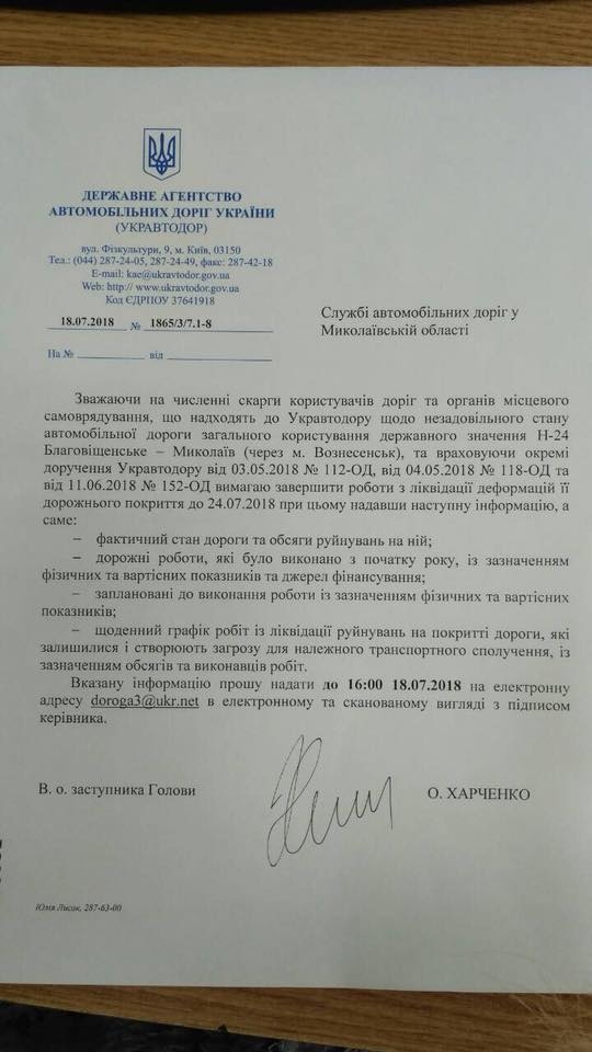 Укравтодор дал 5 дней на завершение ремонта трассы Н-24 в Вознесенске. А то что? 3