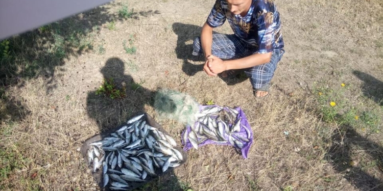 На Днепро-Бугском лимане Николаевский рыбоохранный патруль «засек» трех рыбачков с запрещенными сетями