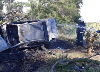 У села Заселье автомобиль слетел в кювет и загорелся