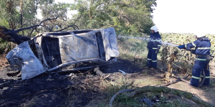 У села Заселье автомобиль слетел в кювет и загорелся
