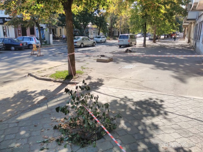 Горожане в провале на тротуаре в центре Николаева рассмотрели катакомбы: коммунальщики обследуют участок 8