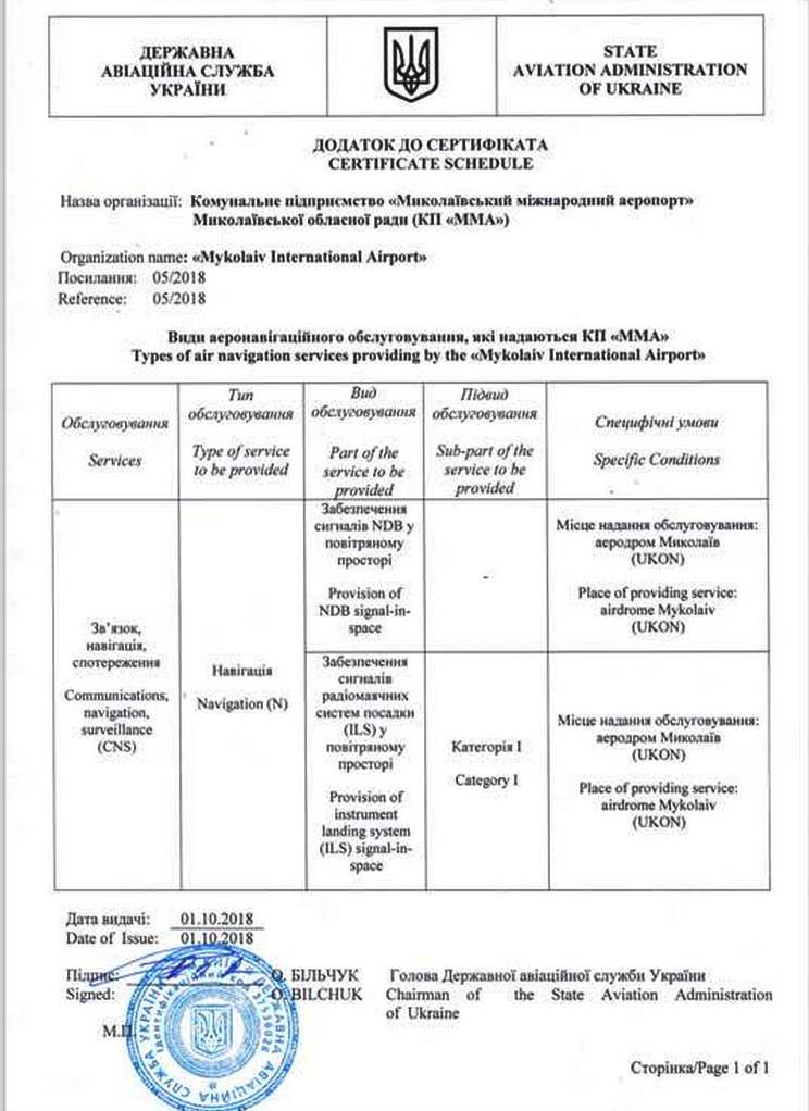 Николаевский международный аэропорт получил сертификат на услуги аэронавигации 3