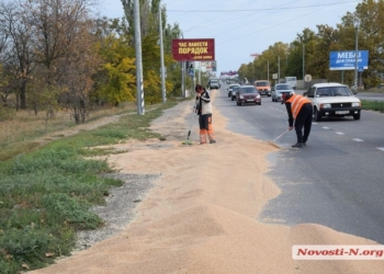 В Николаеве фура “засеяла” проспект 10 тоннами зерна