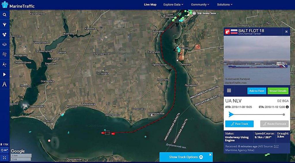 В акваторию Николаева зашел российский танкер «Балтфлот 18» фирмы из санкционного списка 3