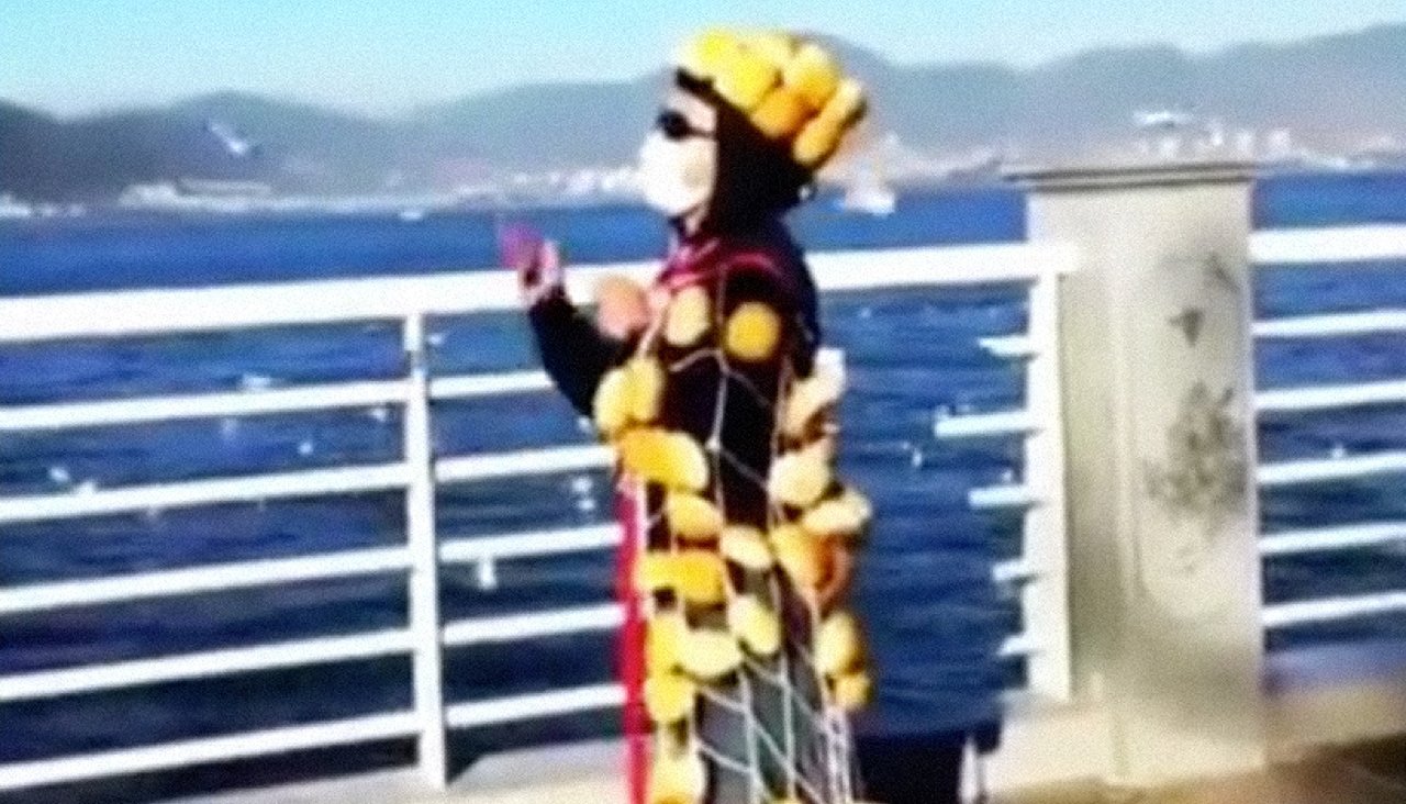 В Китае появился «братец-хлеб». Он носит плащ и корону из булочек, чтобы кормить чаек