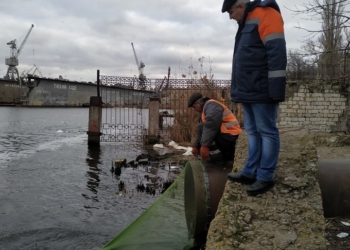 Эксперимент: в Николаеве на трубу ливневой канализации у понтонного моста поставили «улавливатель» твердого мусора