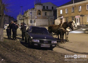 В Хмельницкой области мужчина угнал повозку лошадей и врезался на ней в припаркованную машину