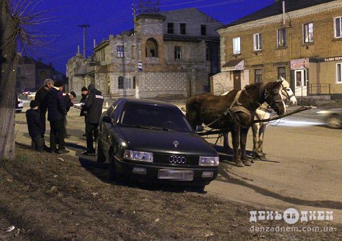 В Хмельницкой области мужчина угнал повозку лошадей и врезался на ней в припаркованную машину 1
